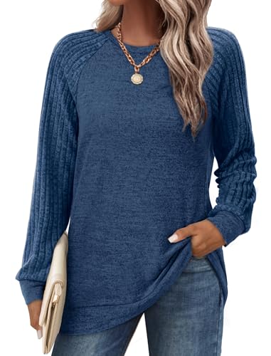 Image of Saloogoe Tunic Sweatshirts for Women Crewneck Lightweight Sweaters Raglan Long Sleeve Shirts Fall Fashion Tops 2026