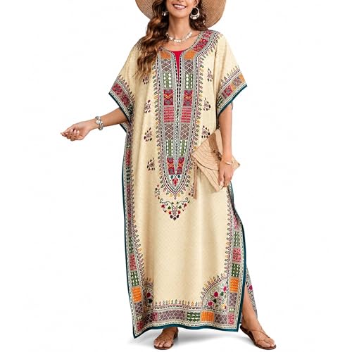 Image of Goood Times Plus Size Kaftan Long Maxi Kimono for Women, 52 inch Length, 3 /4 Sleeves, Caftan Nightgown for Women