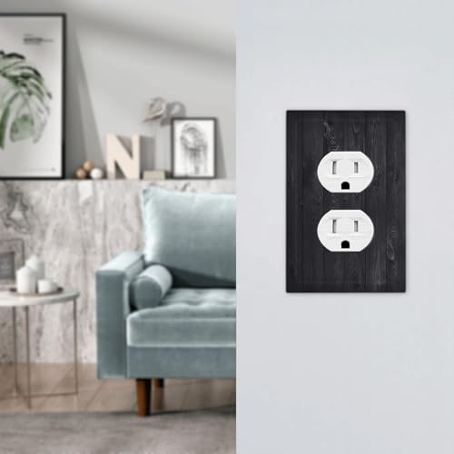 Decorative Outlet Covers Vintage Black Wood Plank Wooden Board 1 Gang Duplex Light Switch Cover Plate Unique Wall Plate Electrical Switch Plate Covers for Farmhouse Bedroom Decor