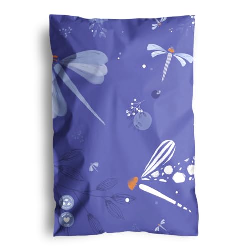 Poly Mailers 6 x 9 Inch - 100 pack Biodegradable Shipping Bags for Stationery and Small Accessories - Impack Self-Seal Waterproof Thick Mailing Envelope for Small Items - Purple Dragonfly