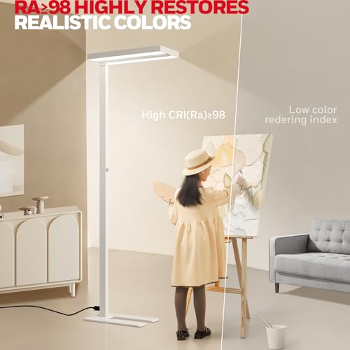 Image of Honeywell LED Floor Lamp Modern - 02E GEN Sunturalux Eye Caring Tall Standing Light, 8000LM 4000K Natural Daylight Dimmable Reading Lampara for Home Office Living Room Bedroom