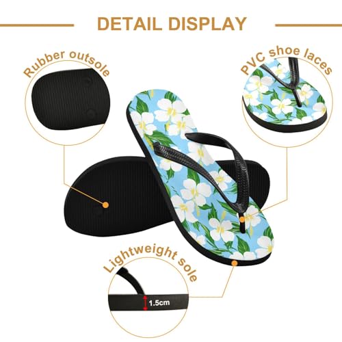 White Hibiscus Leaves Flip Flops for Beach Thong Sandals Anti-slip Lightweight Flat Slippers for Travel Summer Outdoor3