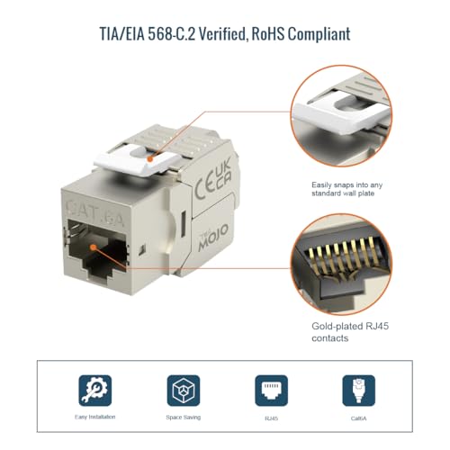 Keystone RJ45 CAT6A sin herramientas Tecmojo para panel de conexiones blindado 6
