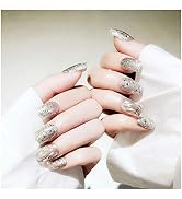 Barode Glitter Sequin Fake Nails Rhinestones Square Fashion Full Cover Acrylic False Nails Party ...