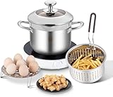 Edelstahl Frittiertopf 4L, Fritteuse mit Sieb und Deckel,Fritteusentopf...
