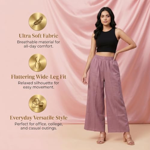 Image of Plaazo Women's Cotton Palazzo | Wide Leg Palazzo for Women | Soft Breathable High Waist Bottom Wear | Comfortable Casual, Office, Travel for Women