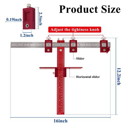 Cabinet Hardware Jig Tool Both Inch and Metric，for Handles and Knobs Drawer Guide Jig on Doors and Drawer Fronts-Red - Thumbnail 3