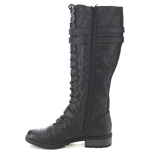 Wild Diva Women's Fashion Timberly-65 Military Knee High Combat Boots Shoes Black Pu 9 #TOP4