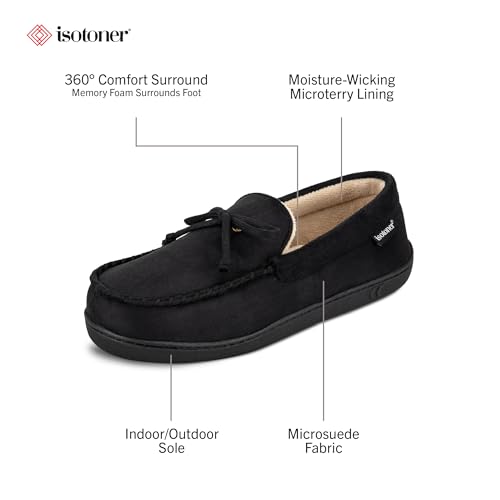 Image of isotoner Men's Slip-on Indoor /Outdoor Microsuede Memory Foam Comfort Moccasin Slippers
