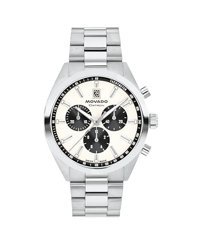 Movado Heritage Series Datron Men's Watch - Swiss Quartz Chronograph Movement, Stainless Steel Link Bracelet - 5 ATM Water Resistance - Sport Luxury Fashion Timepiece for Him - 41mm