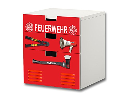 STIKKIPIX Bomberos Pegatinas Muebles | S3K20 | Adecuado para la cómoda con 3 cajónes STUVA de IKEA | (Mueble no Incluido)