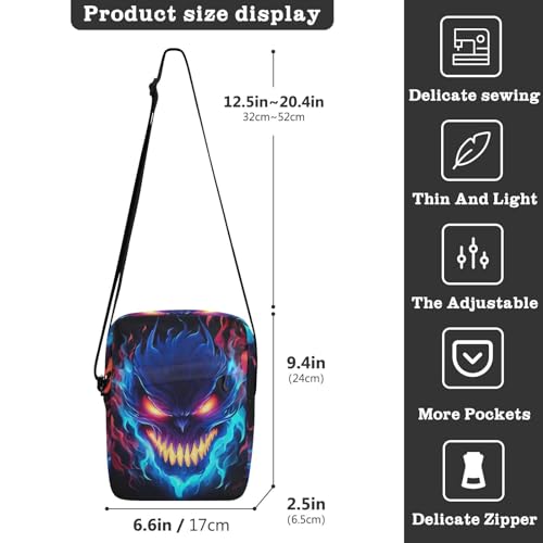 Crossbody Bag Blue Flame Monster Messenger Bag for Women Men Purse Shoulder Bag Satchel Bag with Adjustable Strap 214B10113