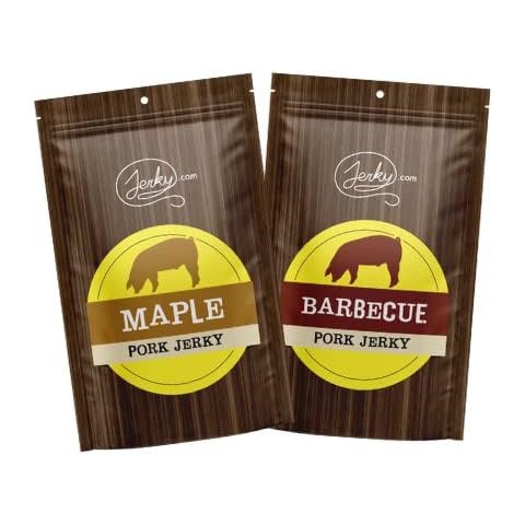 Jerky.com's Pork Jerky Sampler - TESTER 2 PACK - Maple Pork and Barbecue Pork - World Famous, Small Batch Pork Jerky - 5 total oz. Cover