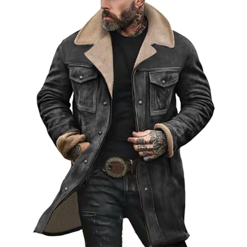 Manteau long en daim homme style western rétro chic avec col sherpa