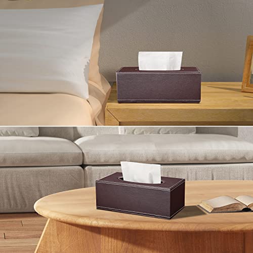 Tissue Box Cover Rectangle, PU Leather Tissue Box Holder Rectangular, Kleenex Box Covers for Home/Office/Car Decoration 9.84"X5.23"X3.77" - Brown by GORESE - Image 5
