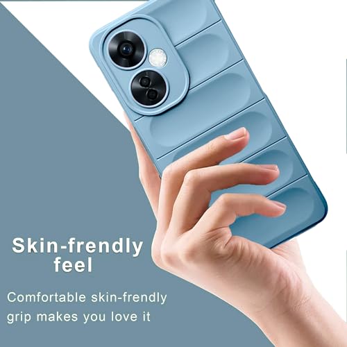 Image of A rtistque Liquid Silicone Stripes Back Cover Case for Oneplus Nord CE 3 Lite 5G | with Camera Protection | with Inner Fabric | Anti Slip Grip | AirBag Case - SkyBlue