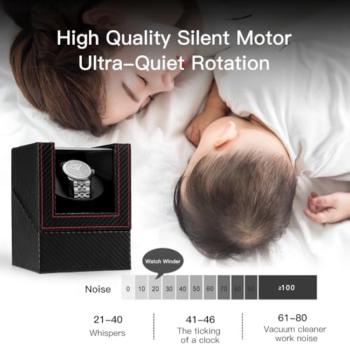 Image of Automatic Single Watch Winder with Quiet Japanese Motor,AC Adapter or Battery Powered,Premium Leather Exterior and Soft Flexible Watch Pillows for Men's and Women's Watches