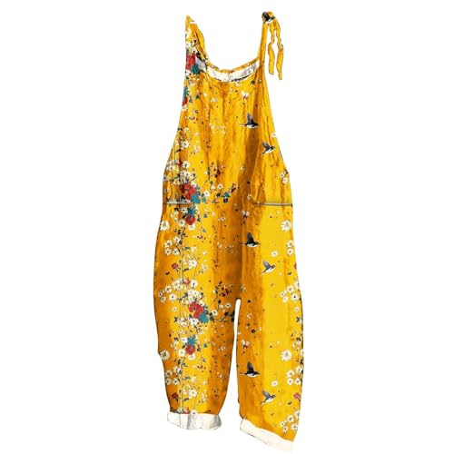 OVARA Womens Summer Jumpsuit Sleeveless Floral Printed Casual Dungarees Adjustable Straps Lightweight Rompers Playsuits Ladies Comfy Loose Fit Y2K Overalls with Pockets