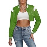 Silunma2021 Chaquetas de cuero de color sólido con botones para mujer, ultracortas, elegantes, elegantes, para trabajo, ligeras, de manga larga (verde, M)