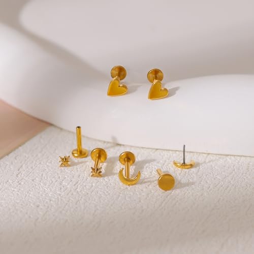 Flat Back Helix Piercing Jewelry, Tiny Threadless Flatback Stud Earrings 20G/18G/16G Titanium Cartilage Star Tragus Earrings Set Hypoallergenic Small Nose Conch Piercing Jewelry3