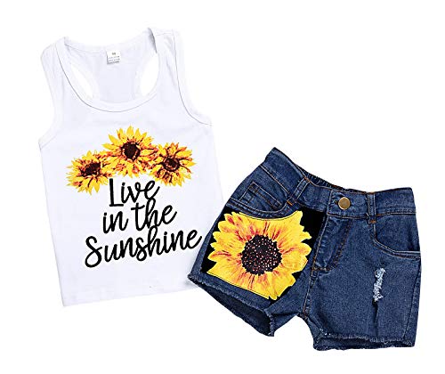 WonderBabe Traje de verão infantil infantil bebê menina colete colete sem mangas girassol camiseta +