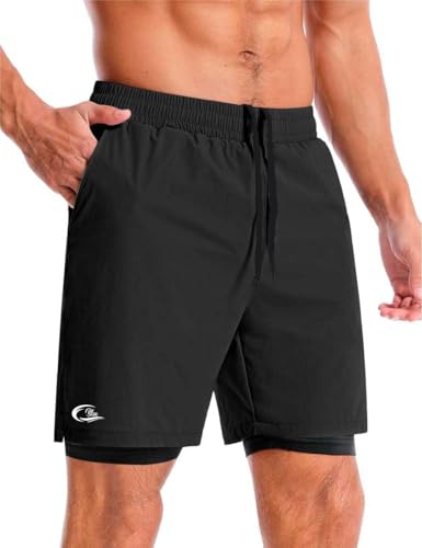 Image of CBlue Men's Outdoor Quick Dry Lightweight Sports Shorts with 2 Zipper Pockets, Breathable Hiking Running Gym Workout Athletic Shorts