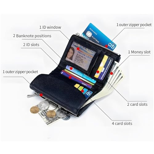 Unisex Leather Wallet, Full Grain Leather Coin Purse with Credit Card Holder, Coin Holder & Cash Slots, Short Genuine Leather Purse (Dark Blue)2