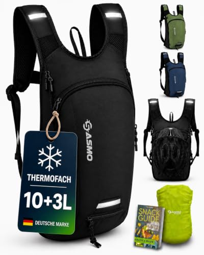 SASMO® Fahrradrucksack 10+3l mit Thermofach & Helmnetz | MTB Rucksack | Fahrrad Rucksack - inkl. Regenschutz | Trinkrucksack Fahrrad für Herren & Damen