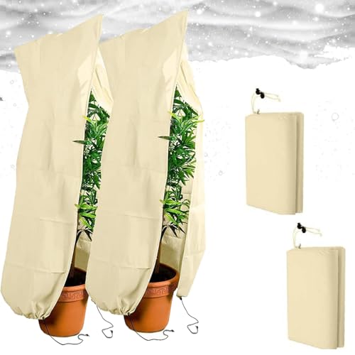 2pcs Winter Plant Frost Protection Covers,100x80CM Thick Plant Fleece Frost Protection,Garden Fleece Frost Protection for Plants with Zipper Drawstring for Outdoor Fruit Shrub Potted Keep Warm