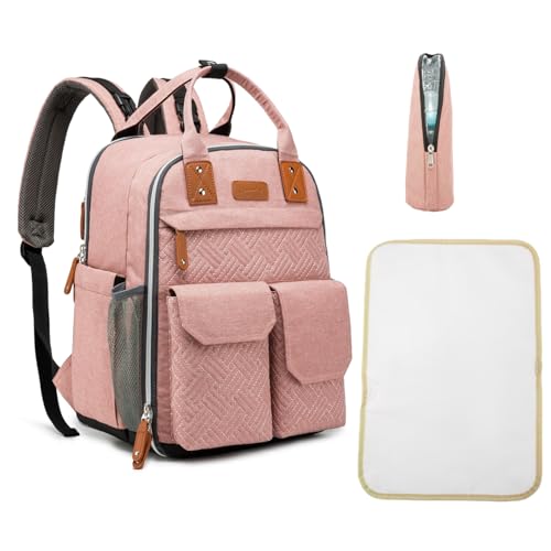 Mochila bebe Bolsa Maternity para fraldas Grande capacidade Tecido impermeável (Pink-01)