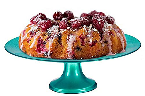 Soporte grande para tartas de cristal de 33 cm, en pedestal, plato de fruta, plato elevado, color turquesa