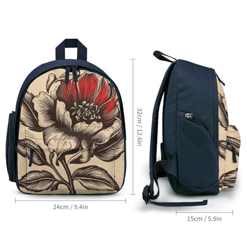 Black And Red Flowers Backpack Small Book Bag with Side Pocket, Lightweight Durable Backpack, Travel Rucksack, Blue-style2
