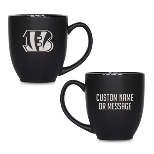 Image of Rico Industries NFL Football 15oz Personalized Laser Engraved Matte Black Ceramic Bistro Mug - For Hot or Cold Drinks