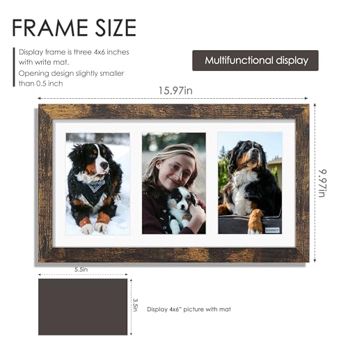 Image of DUENPY 8x14 Collage Picture Frame 4x6 Collage Picture Frame Displays Three 4x6 inch Photos or 8x14 (Without Mat) for Available Horizontal Wall Mounting Display and Vertical Brown