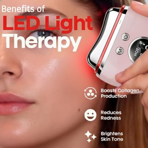 Image of EMS Pro V1 Electric Gua Sha Facial Massager - Microcurrent Face & Neck Lifting Tool with Hot Therapy, Multi Colour LED Light Therapy
