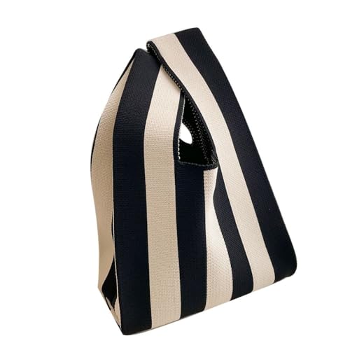 Knit Woven Tote Bag for Women Wristlet Handbags Pouch for Purse Phone Clutch Bag Pocketbook Handle Crochet Bags Small Black+white Strip
