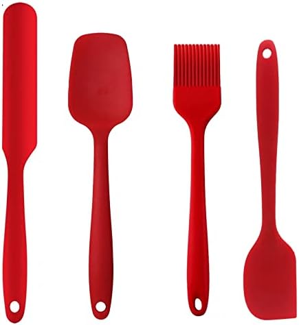 Silicone Spatula Set, Nonstick Cookware Heat Resistant Scrapers Kitchen Utensils for Baking, Cooking, Cake Frosting Spatula, Rubber Spatulas Spoon, Smart Kitchen Baking Tools 4 Pack (Red)