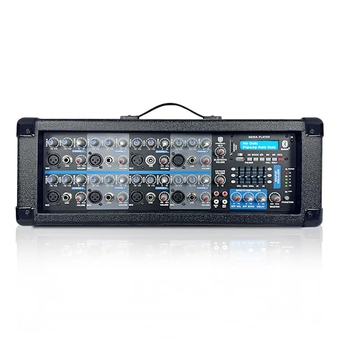 8-Channel 2500w Professional Audio Mixer with USB Interface, Bluetooth, Effect Controller, and 15V Phantom Power.Ideal for Studio Recording, Live Performances, DJs, Bands, Party, Wedding