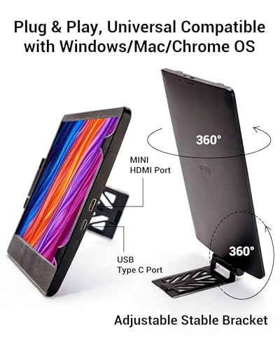 Image of Laptop Screen Extender, 11.6 inch HD Dual Screen Monitor for Laptop Portable | 360 Rotation, Adjustable Stand, 1.2lbs Ultra-Slim Lightweight,Plug & Play, Mini HDMI /USB Type-C, Windows /Mac /Android