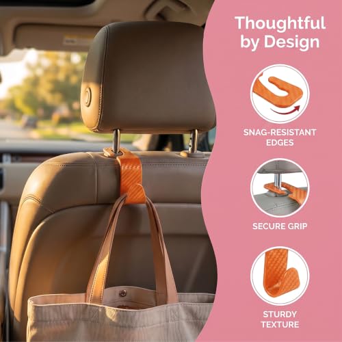 Image of 4PCS Car Seat Headrest Hooks, Auto Back Seat Hanger Holder, Durable Stylish Vehicle Organizer Universal Car Interior Accessories, Storage Hooks for Purses, Bags, Clothes (Carbon Fiber /Orange)