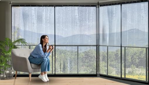 Mr.ChickWala Waterproof PVC Solid Outdoor Curtain, 0.30Mm Thick, Transparent, With Rust-Proof Eyelets, For Balcony, All Seasons, Ac, Dust & Wind Protection (4.5 X 7.5, 1)