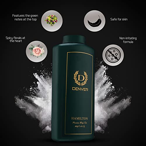 Image of DENVER Hamilton Premium Body Talc- 300GM, Pack of 2 | Scented Talcum Powder for Men