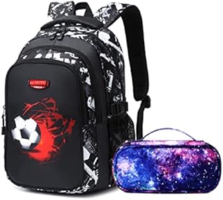 GUIVITU School Backpack for Boys Teenagers Football Print Children Schoolbag Girls 8-16 Years Nylon Waterproof Kids Bookbags with Pencil Case