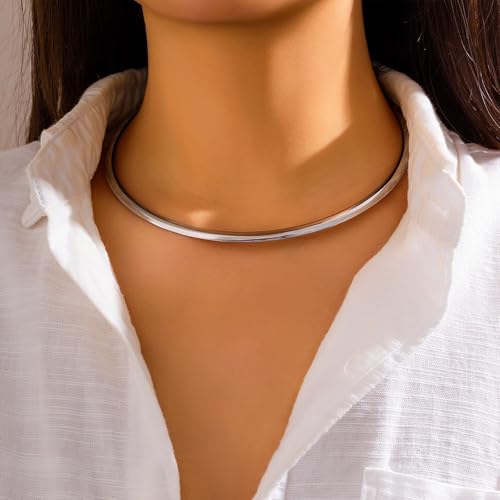 14K Gold Collar Necklace for Woman Trendy Silver Choker Necklaces for Woman Statement Open Round Collar Choker Necklace2