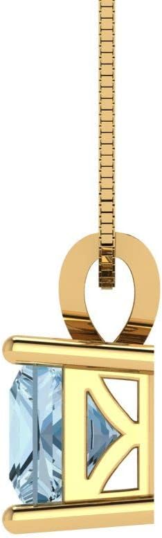 Clara Pucci 14K Yellow Gold Plated Solitaire 16" Box-Chain Necklace - Sterling Silver 1.5ct Princess Cut Aquamarine Pendant - Image 3