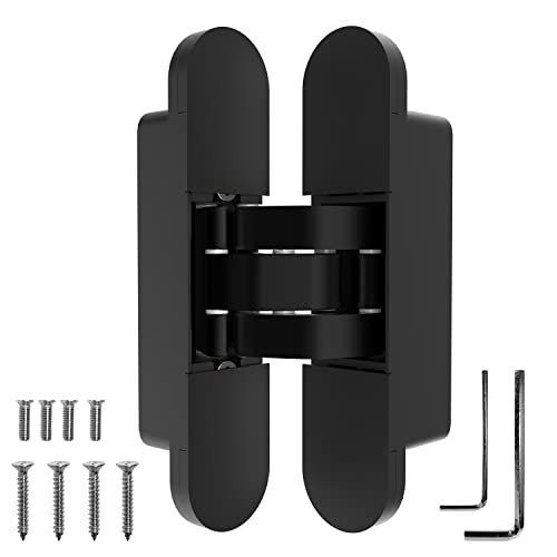 Black Invisible Door Hinge 180 Degree Swing, Heavy Duty (135lb) Hidden Door Hinge, Three-Way Adjustable, Interior Door Concealed Hinge - Villar Home Designs