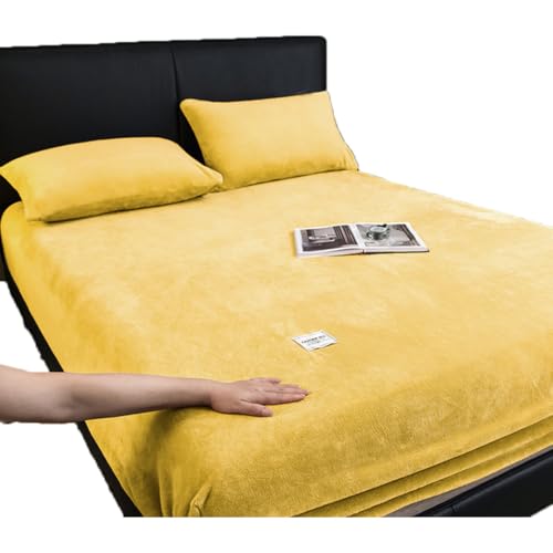 ボックスシーツ 冬 マットレスカバー ベッドシーツ 無地 柔らかい ふわふわ マイクロファイバー ベッドカバー 防寒 ワイドダブル 暖かい 着脱簡単 ダブル ダブルロング 抗菌 防臭加工 秋冬用 敷き布団カバー 洗える ダークイエロー ボックスシーツ150