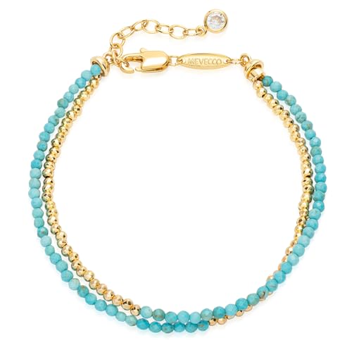 MEVECCO Bead Bracelet for Women Layered Stone Mixed Bracelets 18K Gold Plated Handmade Custom Beaded Charm Chain Bracelet Stack Jewelry Gifts