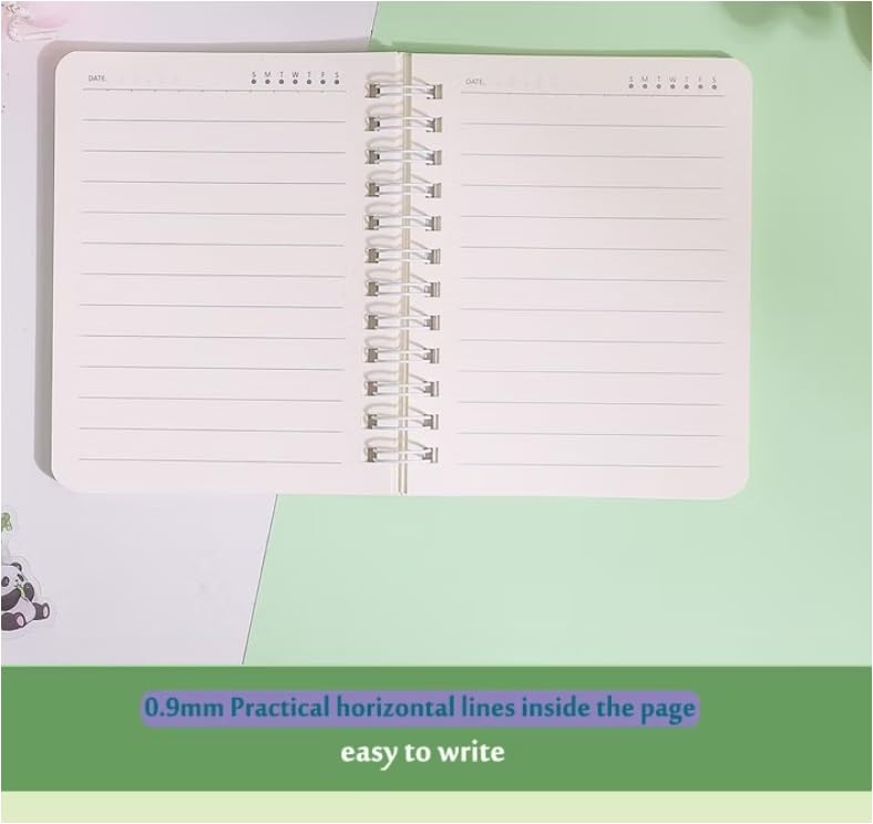 Image of Korean Stationery Mini Transparent 3-Hole Binder Spiral Diary Notebook - Cute Kawaii Portable Journal Notebook Agenda for Girls & Students (80+ Pages) (panda backyard c)
