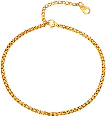U7 Classical Foot Chain Ankle Bracelet for Women Teenage Girls, Length Resizable 8.5-10.5 Inch, Cuban/Figaro/Mariner/Rounded Box/Wheat/Twist Link Chain Types, Gold/Black Plated/Stainless Steel Silver Anklet Jewellery, Send Gift Box